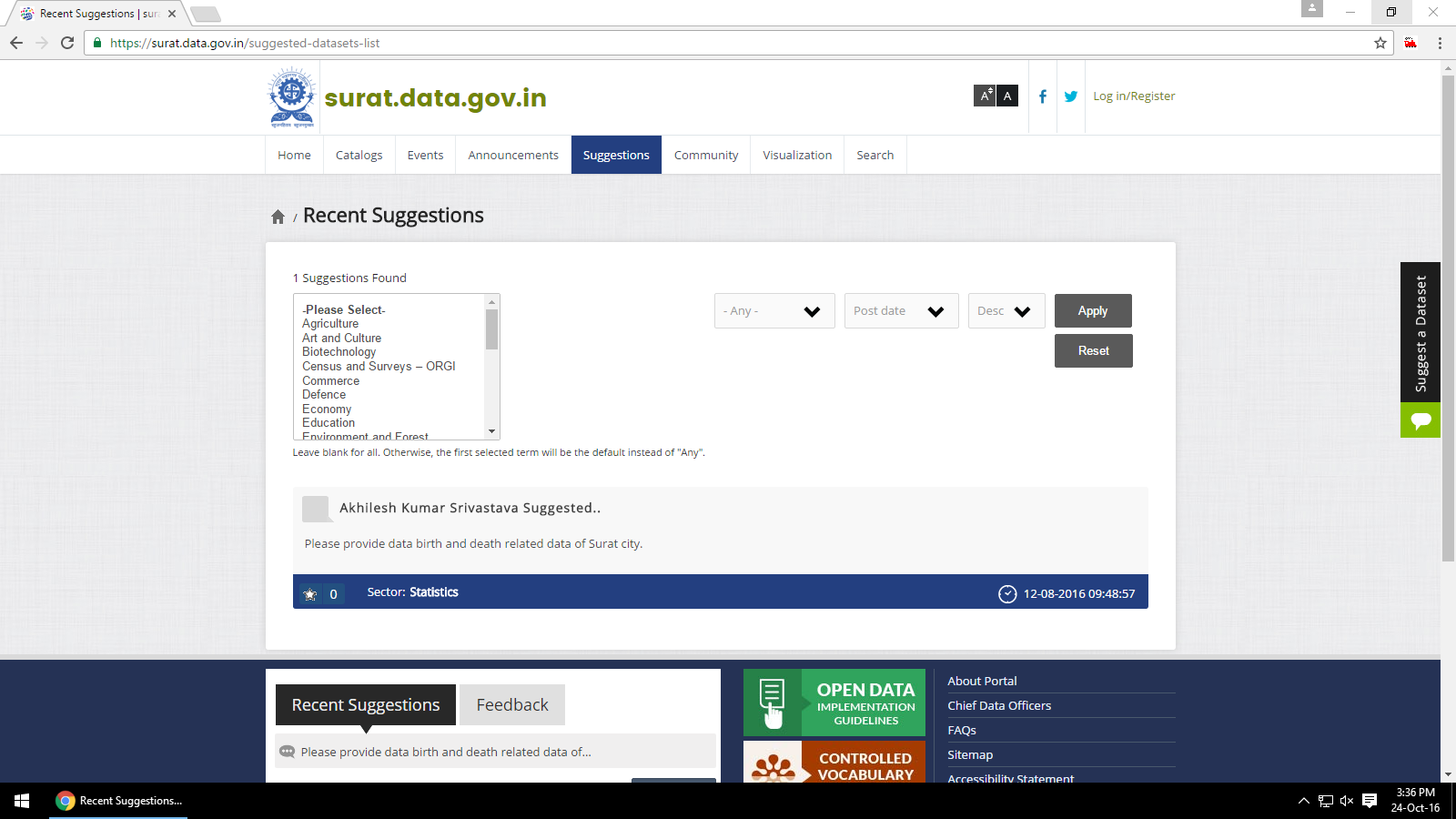 Surat Data Portal Suggestions Page