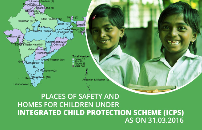 Banner of Places of Safety and Homes for Children under Integrated Child Protection Scheme (ICPS) as on 31.03.2016
