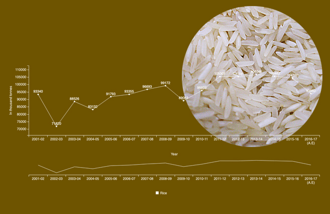 Banner of Production of Rice from 2001-02 to 2016-17
