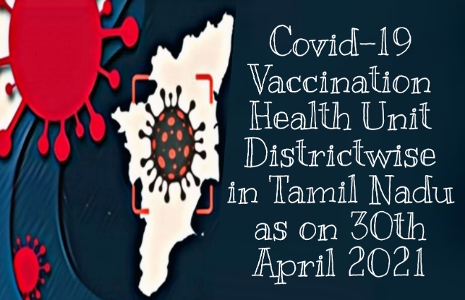 Banner of COVID 19 vaccination, Health Unit Districts wise in Tamil Nadu as on 30th April 2021
