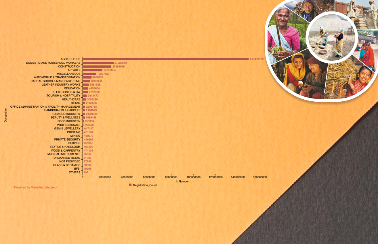 Banner of Occupation-wise Number of Registrations of Unorganized Workers under e-shram since inception to 23-02-2023