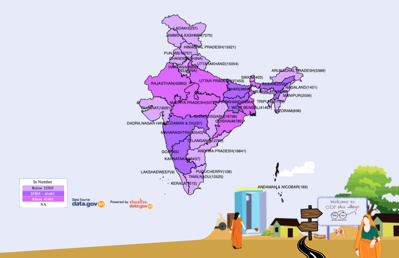 Banner of State/UT-wise Total Number of Open Defecation Free (ODF) Plus Declared Villages till 14-12-2022